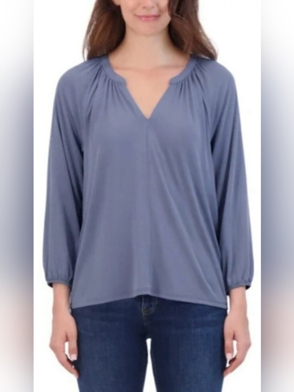 Lucky Brand Slate Blue V-Neck Balloon Sleeve Top